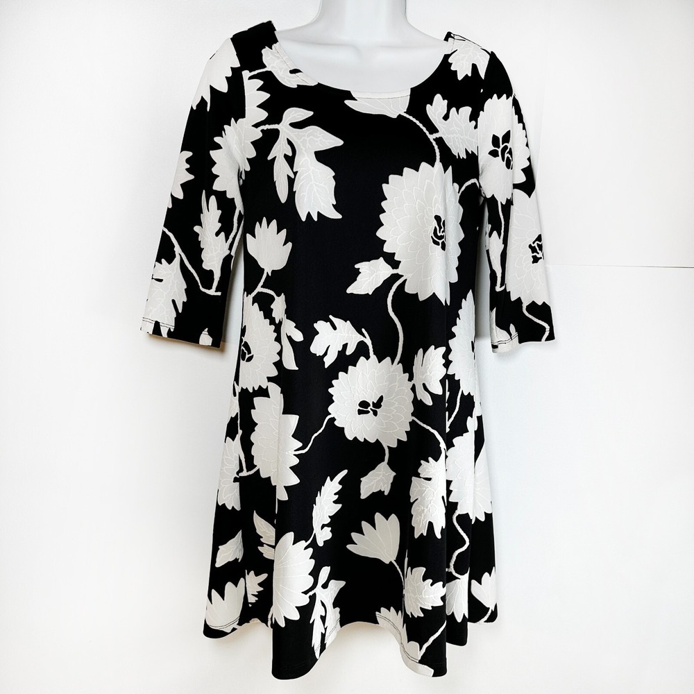 Robbie Bee Black White Floral Dress Womens S Petite Spring Flowers